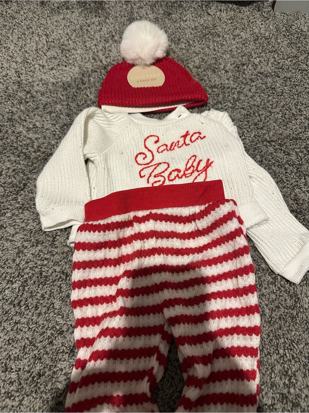 Mud Pie Red and White Santa Baby Knit Matching Set